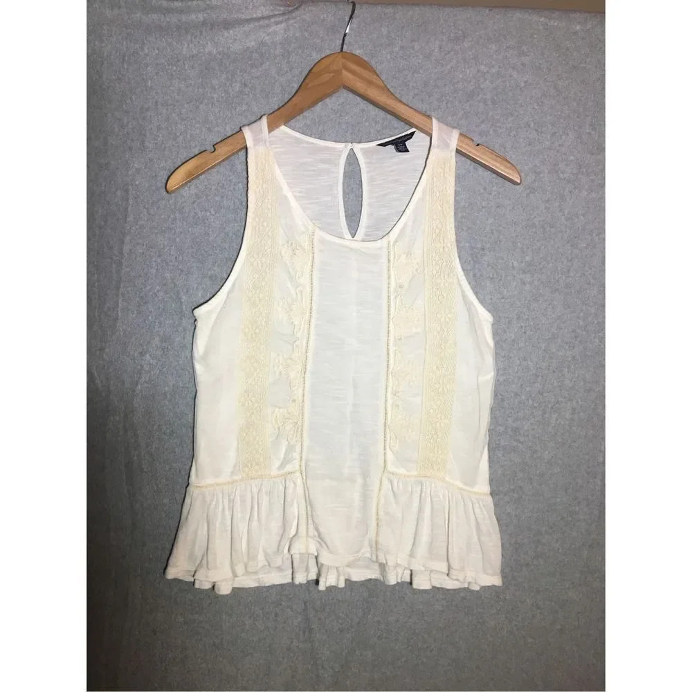 Womens American Eagle Blouse White Boho Lace Feminine Vintage Look Romantic